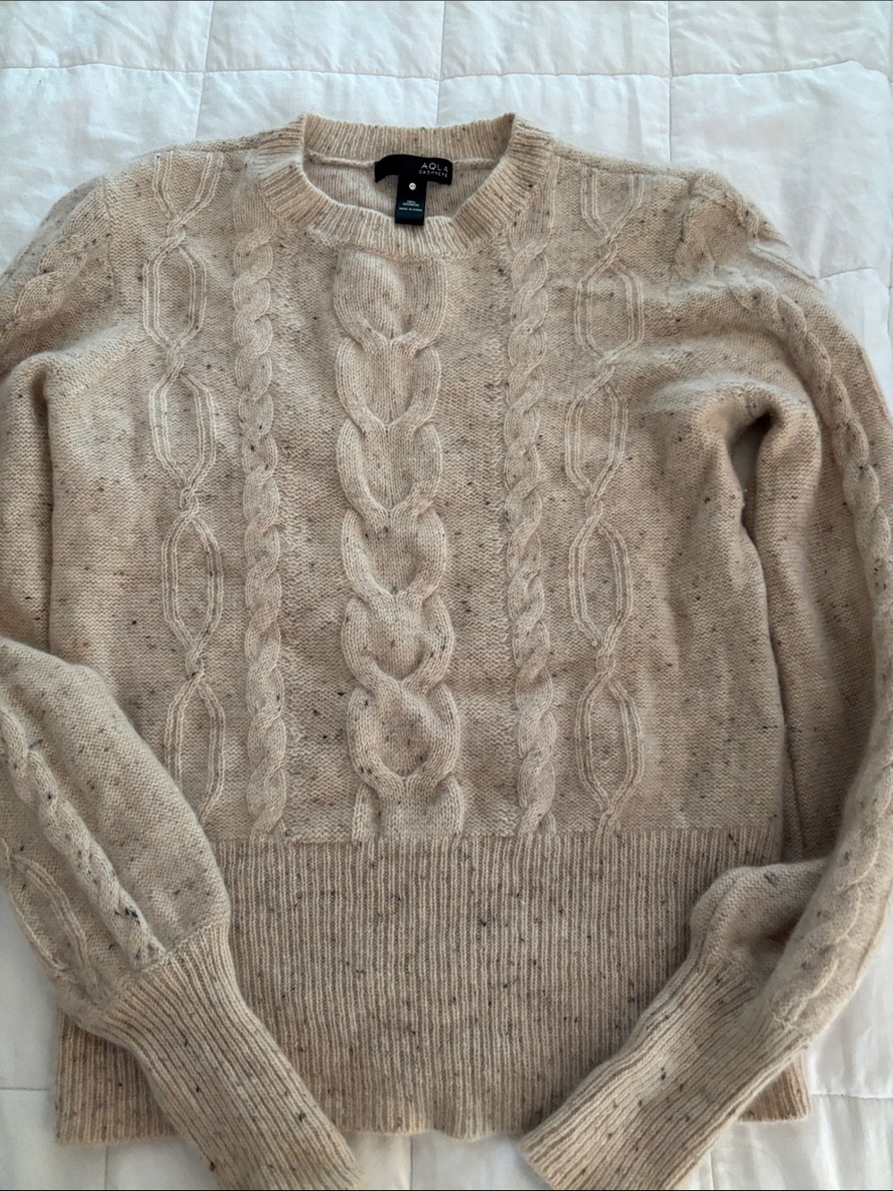 Aqua women’s Beige Cable-Knit Crewneck Sweater Sz XS 💯 cashmere